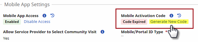 Mobile App Settings – Generate New Code Mobile App Settings – Generate New Code