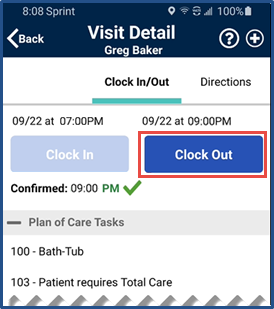 Confirmed Clock Out on Visit Detail Confirmed Clock Out on Visit Detail