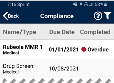 Compliance Screen Compliance Screen