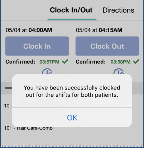 Clock Out Completed Clock Out Completed
