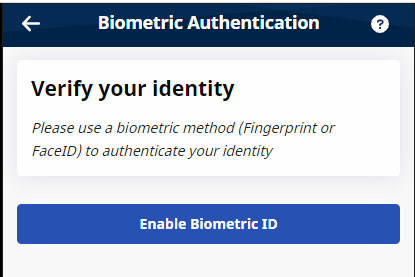 Image of Biometric Authentication request page