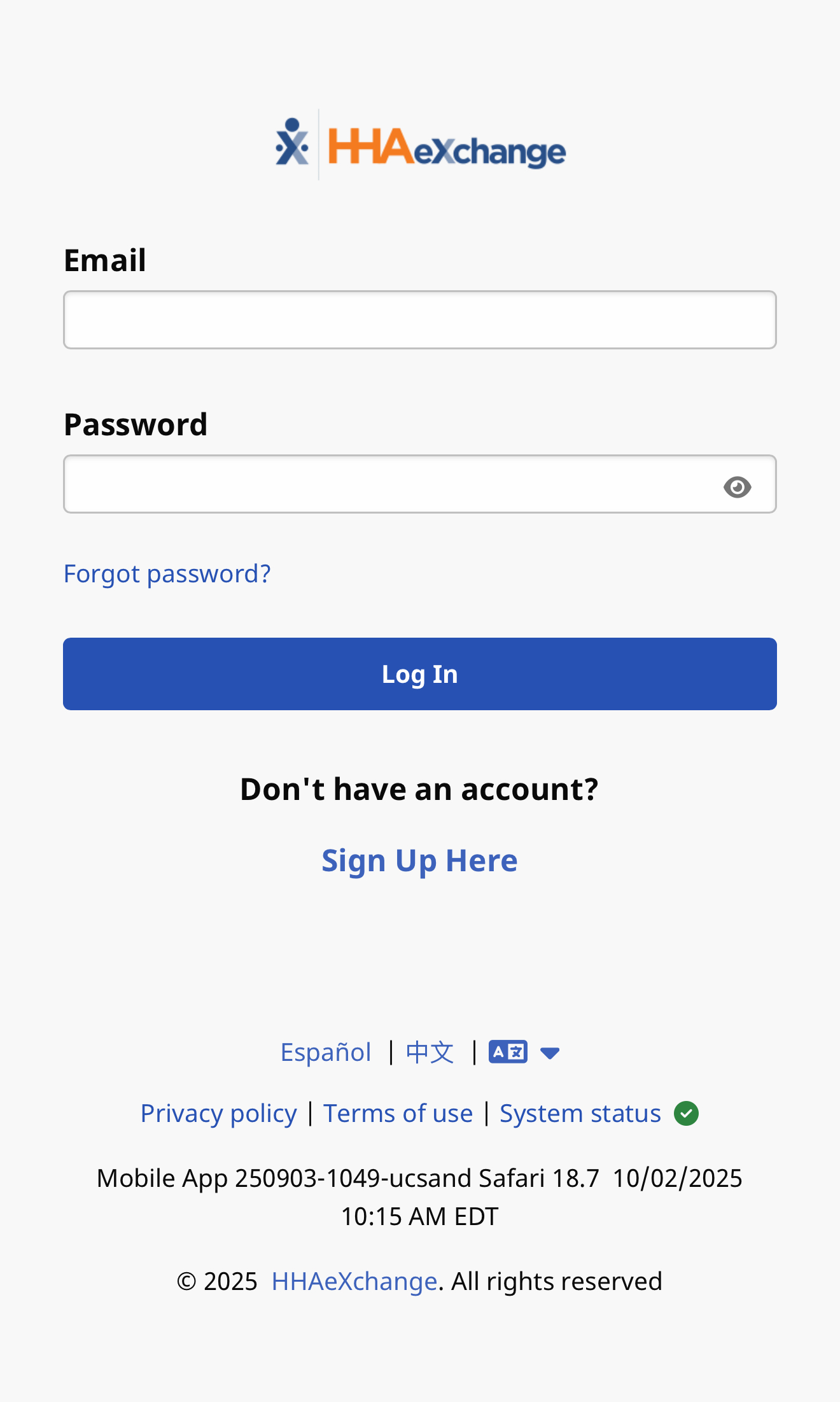 Log In Page Log in page with email password fields and login button