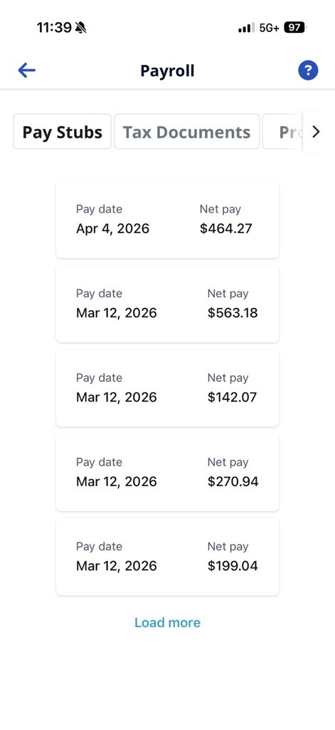 Payroll feature Payroll Feature location on the Mobile app