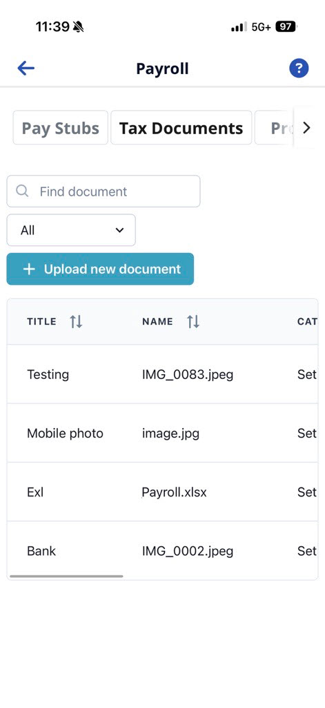 Payroll Tax Document feature Payroll Tax Document Feature location on the Mobile app