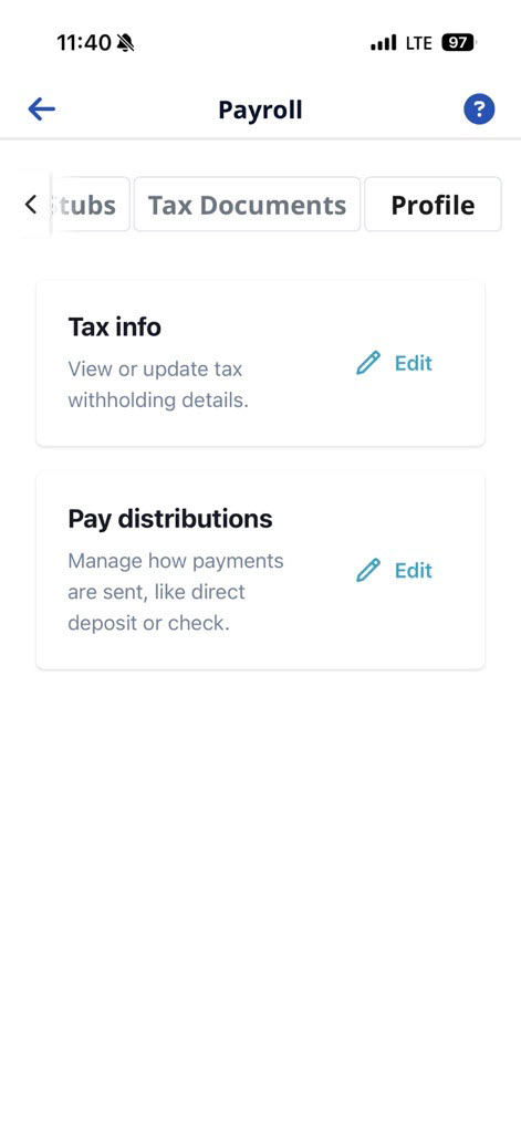 Payroll Profile feature Payroll Profile Feature location on the Mobile app