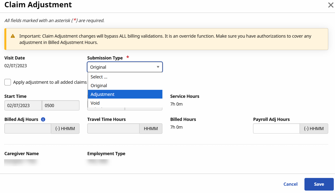 Claim Adjustment Window