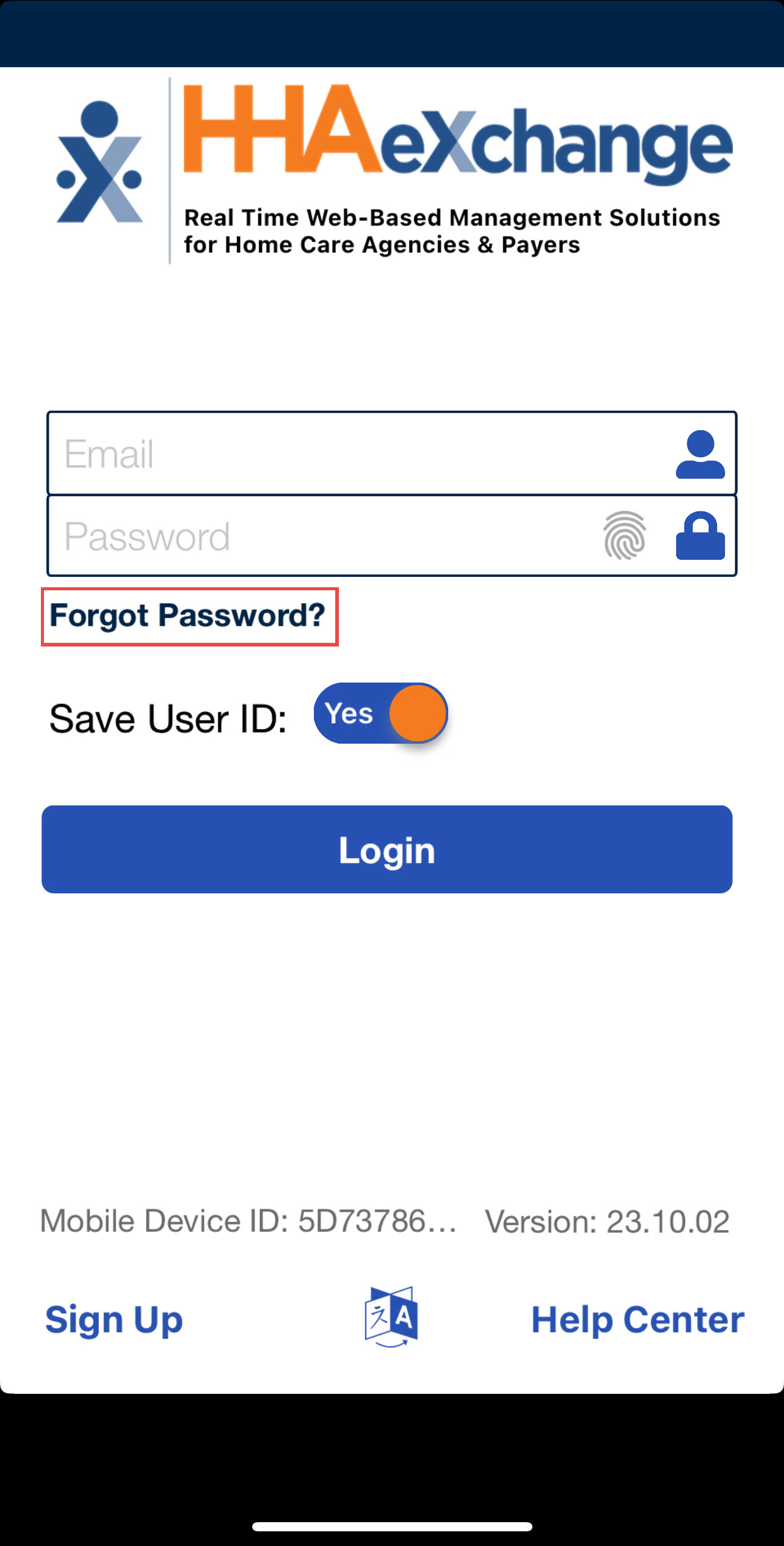 Forgot Password screen