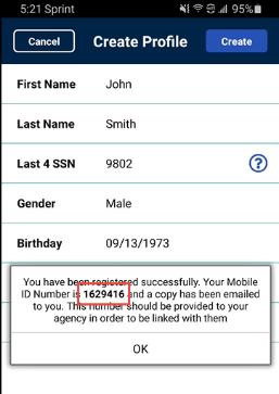 Create Profile Mobile ID Number