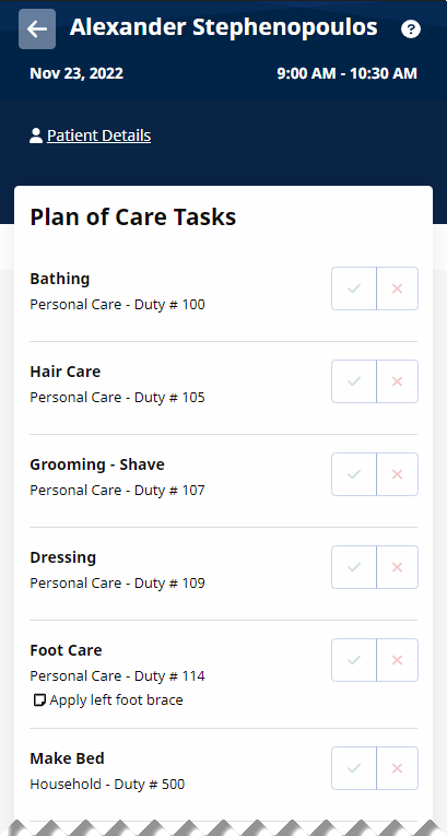 Partial image of Unscheduled Visit Details page showing Plan of Care Tasks