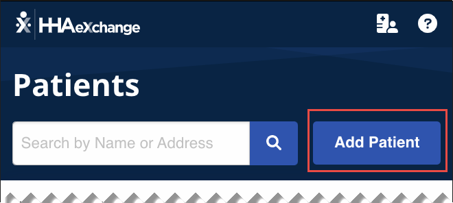 Partial image of the Patients page with the Add Patient button highlighted at right