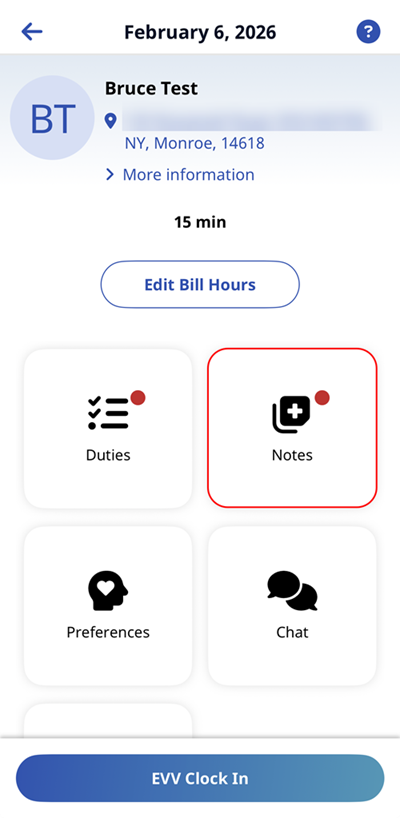 The Visit Details screen displaying a mandatory Notes notification The Visit Details screen displaying a mandatory Notes notification