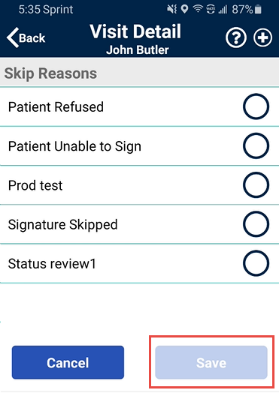 Select/Save Skip Reason