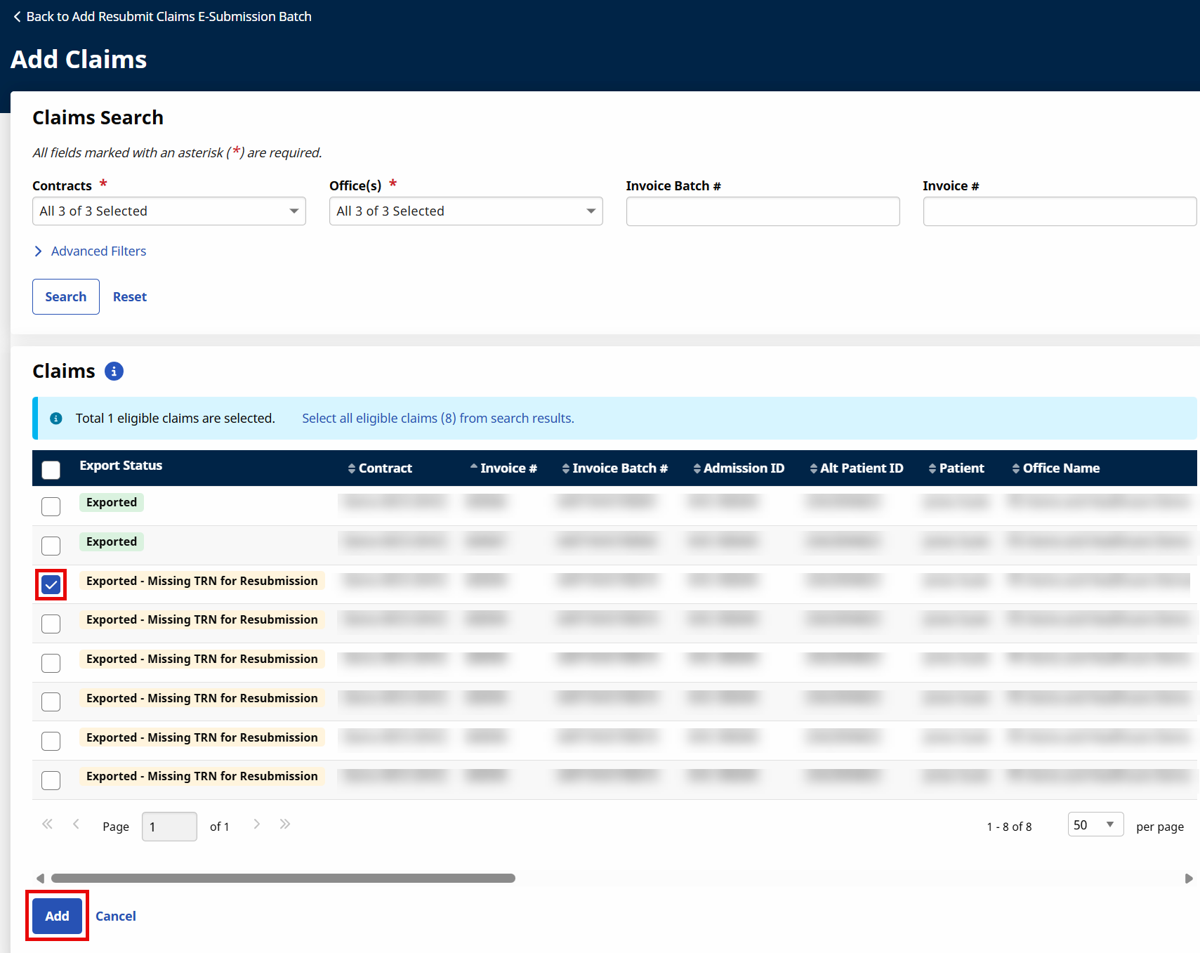 Add Claims Page