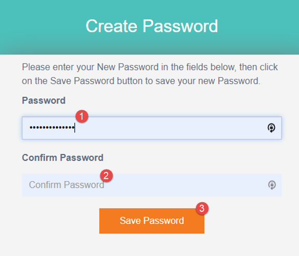 The User receives the Create Password email with link and instructions. Create Password: Standard Login Page