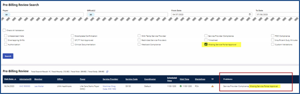 Prebilling Review: Missing Service Portal Approval Prebilling Review: Missing Service Portal Approval