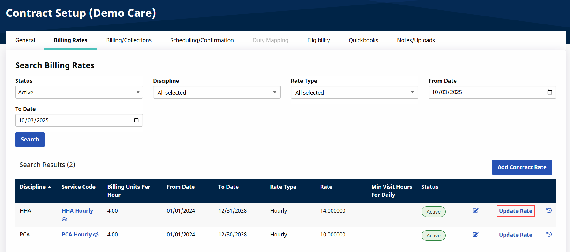 Contract Setup: Billing Rates: Updating a Rate Contract Setup: Billing Rates: Updating a Rate