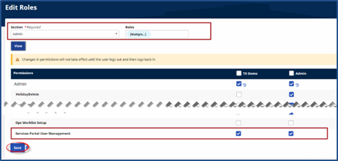 Permission: Services Portal User Management Permission: Services Portal User Management