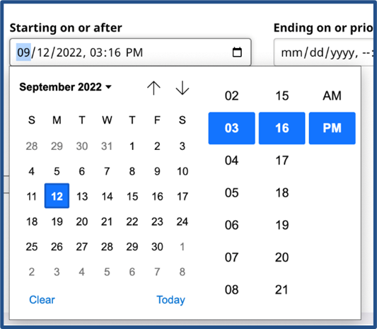 Date Filter Options Date Filter Options