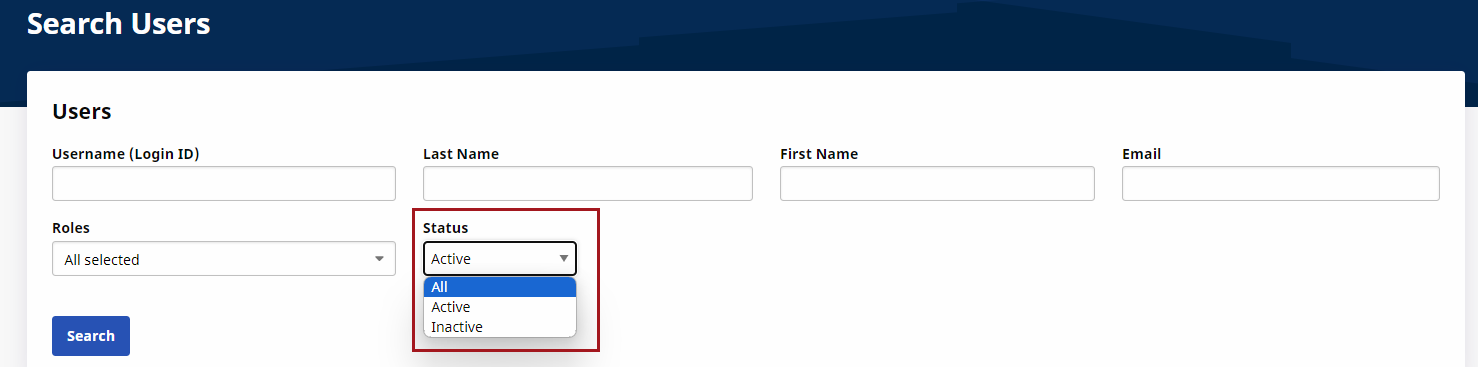 User Search by Status User Search by Status
