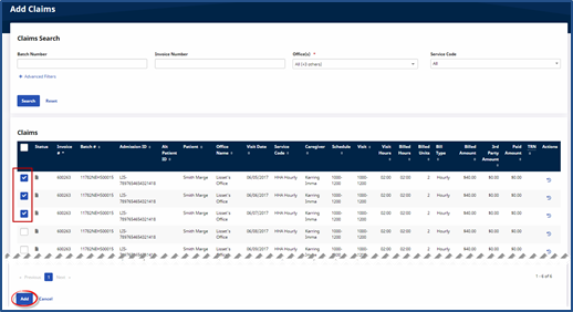 Add Claims to the Batch Add Claims to the Batch
