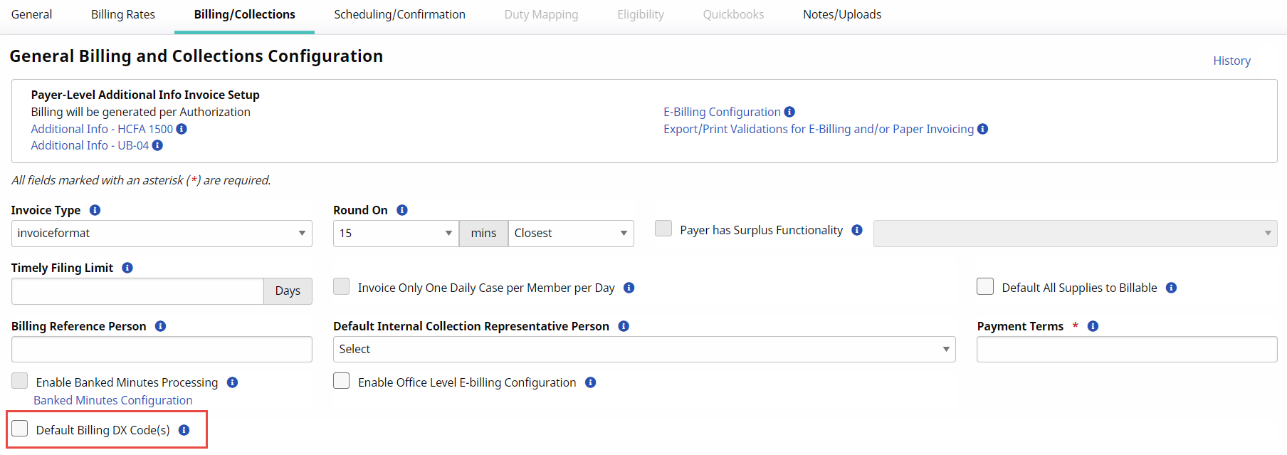 How do I set billing DX codes?