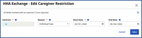Edit Caregiver Restriction Edit Caregiver Restriction