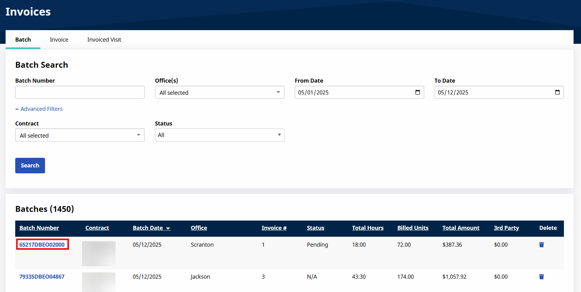 Invoice Search by Batch Invoice Search by Batch