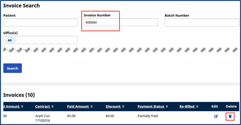 Invoice Search Page Invoice Search Page