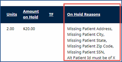 On Hold Reasons Column On Hold Reasons Column
