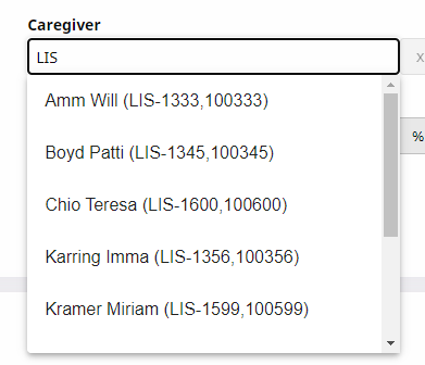 Caregiver Search Page: Caregiver Field Caregiver Search Page: Caregiver Field