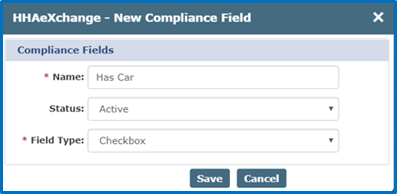 New Compliance Field Window New Compliance Field Window