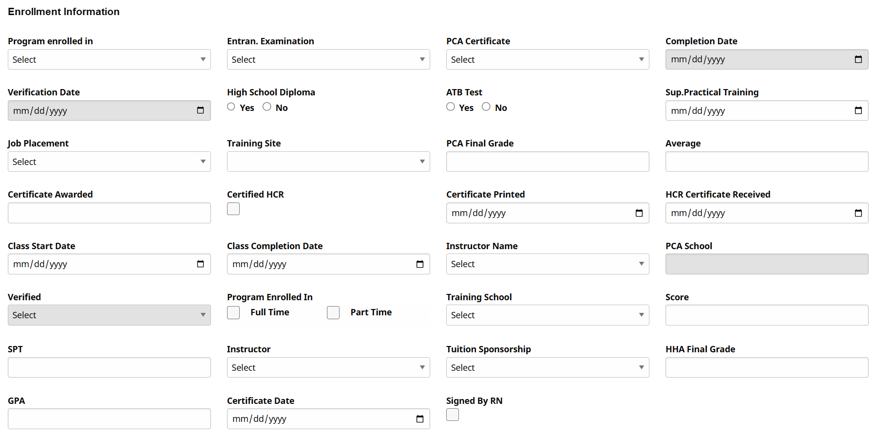 Trainee Enrollment Information Section Trainee Enrollment Information Section