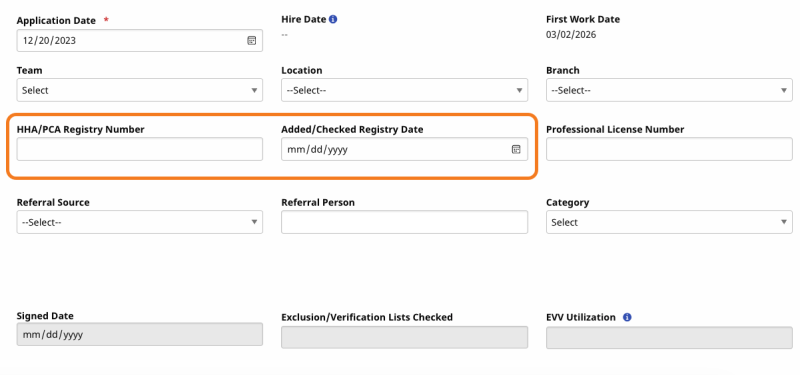 HHA/PCA Registry Number and Added/Checked Registry Date