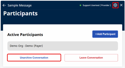Gear Icon and Unarchive Conversations Button