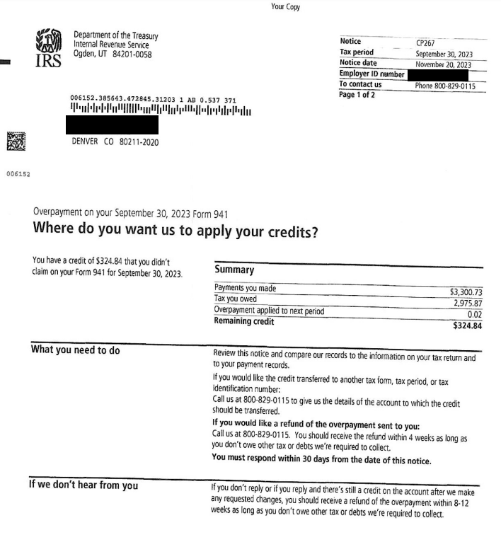 Overpayment Notification Tax Notices