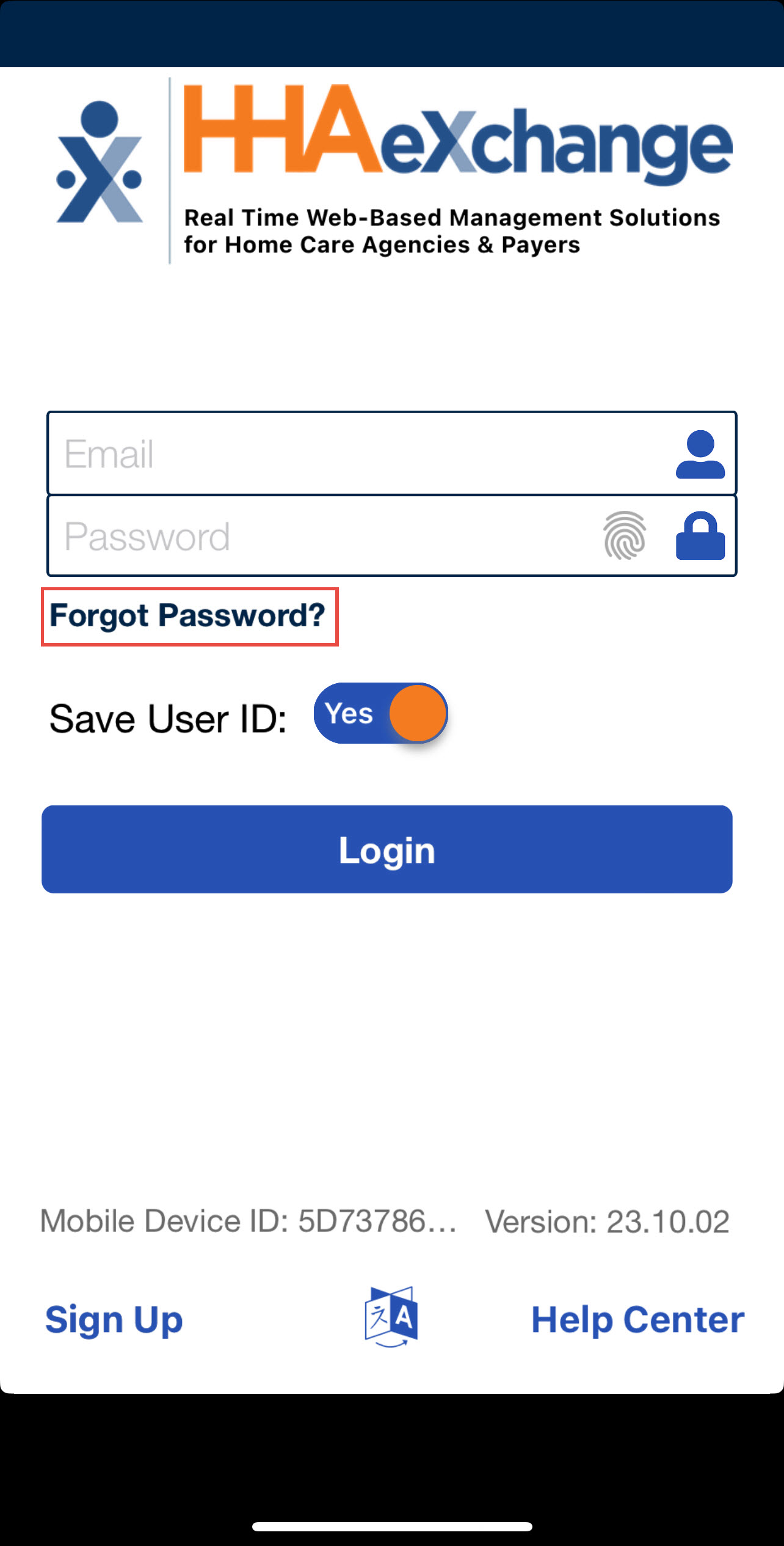 Forgot Password screen Forgot Password screen