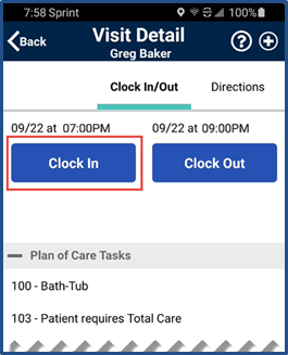 Clock in -Visit Detail Clock in -Visit Detail