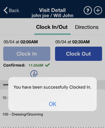 Clock In Confirmed Clock In Confirmed
