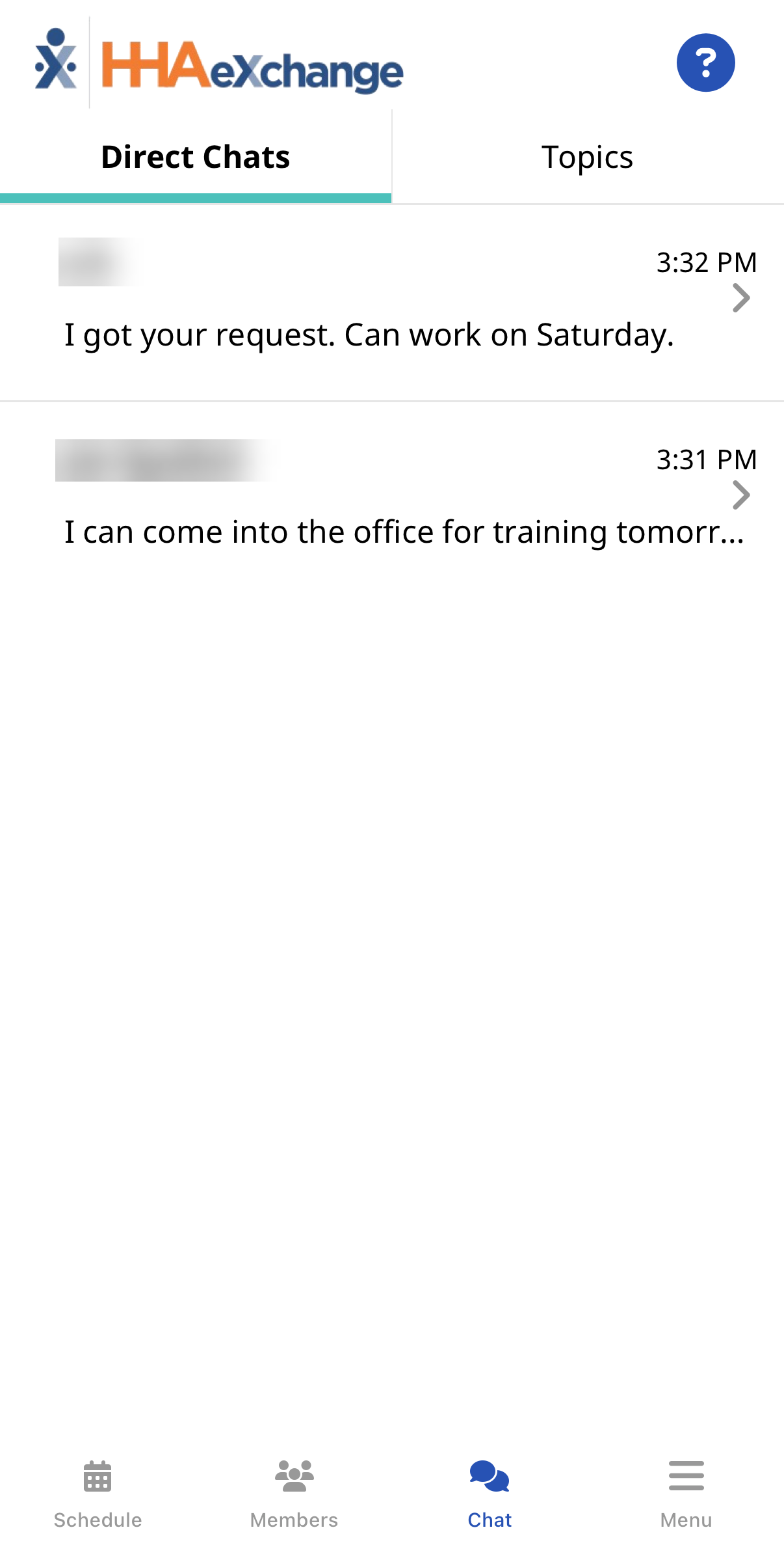 Chat Chat page showing MyChats and Topics tabs