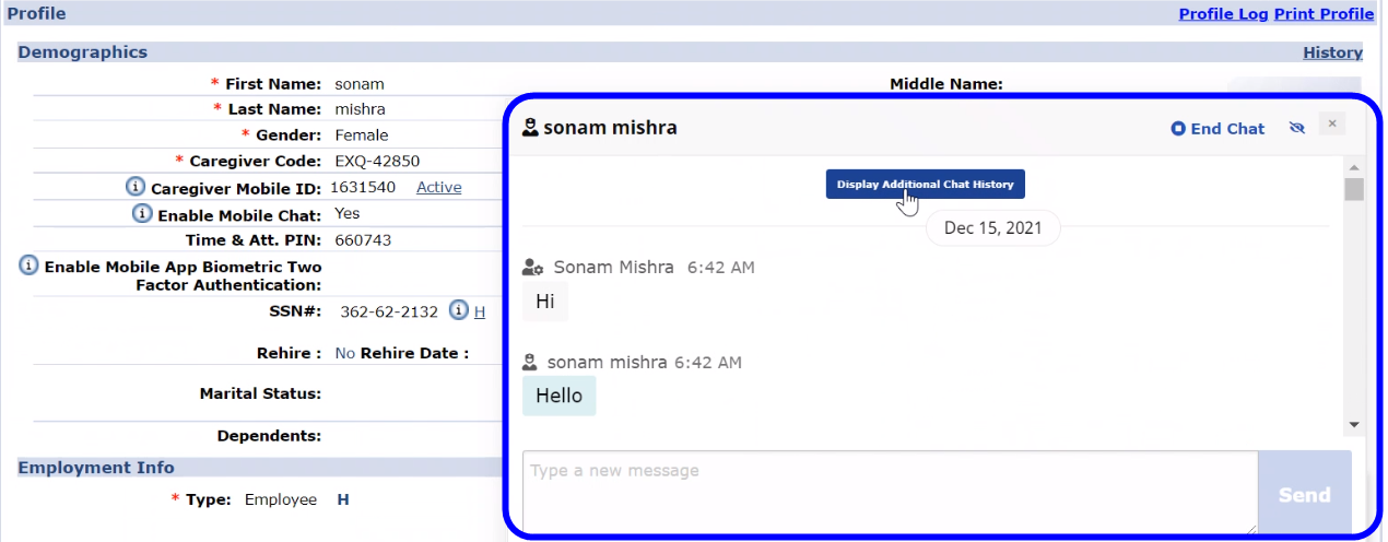 Caregiver Profile - Chat History Caregiver Profile: Chat History