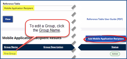 Reference Table: Mobile Application Recipient Reference Table Mobile Application Recipient