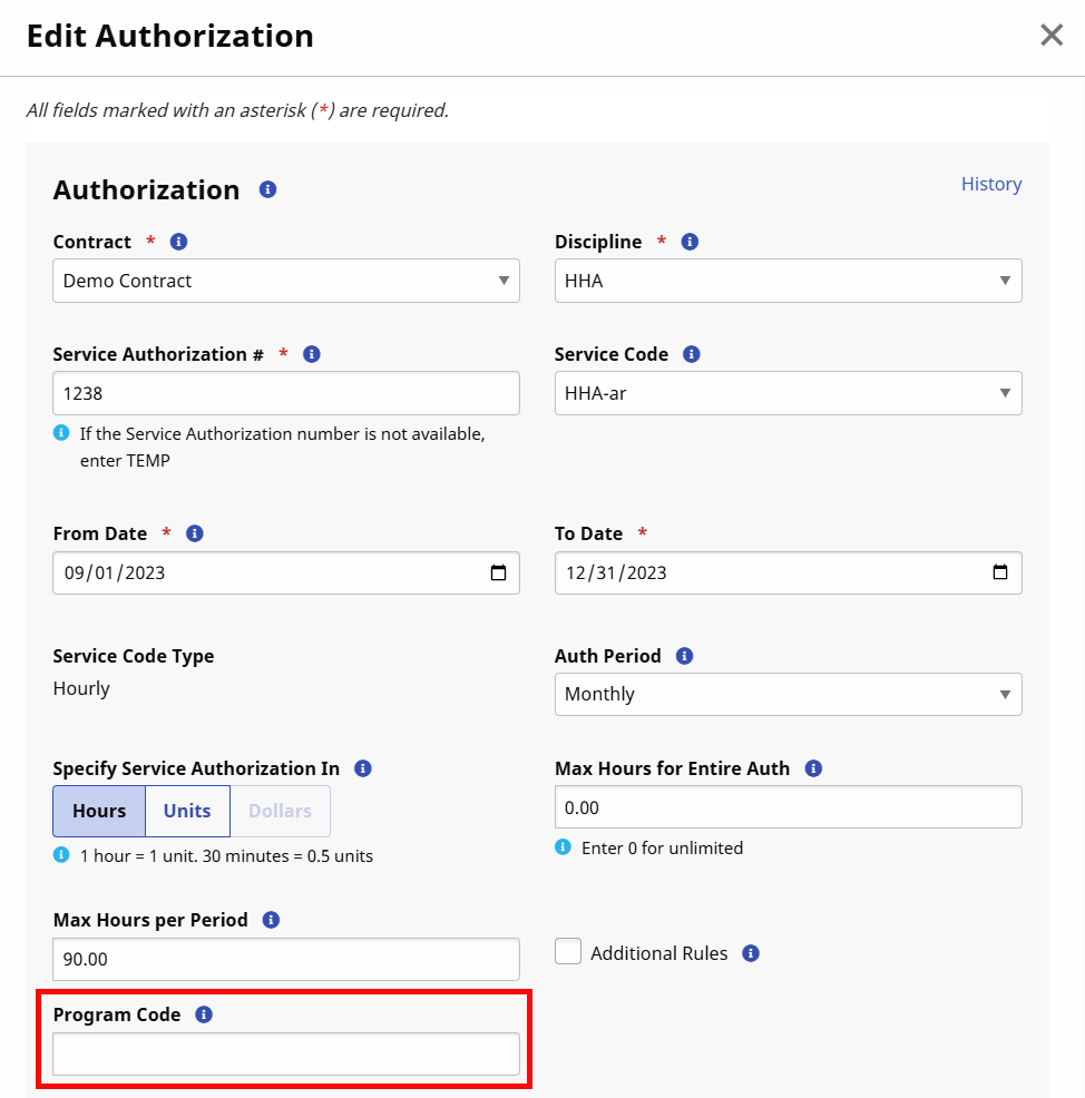 Authorization Program Code Field Authorization Program Code Field