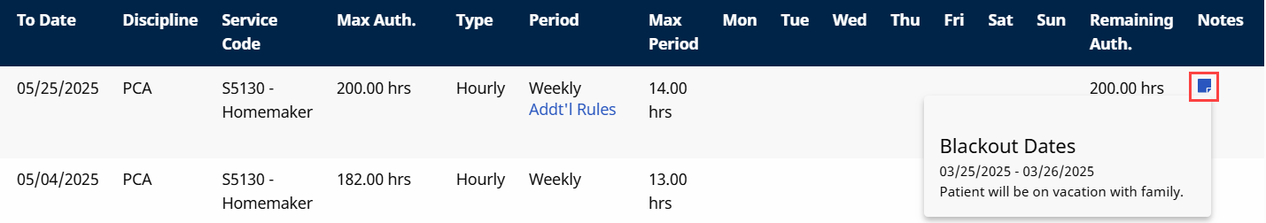 Blackout Dates Notification Blackout Dates Notification