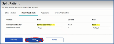 Split Patient - Map Office Details Split Patient - Map Office Details