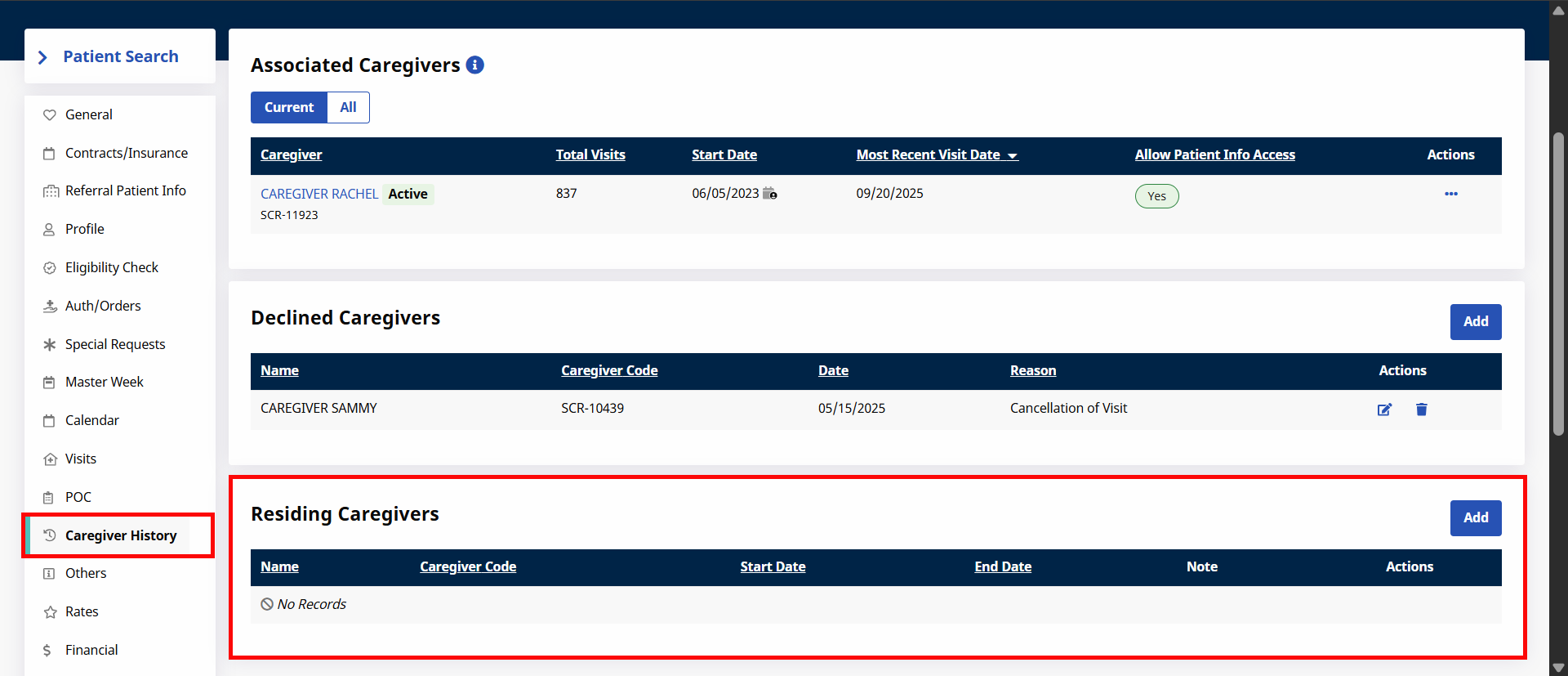 Caregiver History Live In Caregivers Section Caregiver History Live In Caregivers Section
