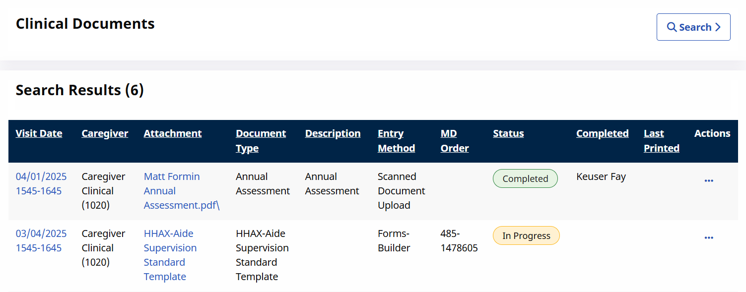 Clinical Documents Page Clinical Documents Page