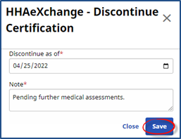 Discontinue Certification Discontinue Certification