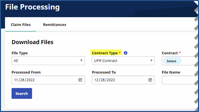UPR Contracts in the File Processing Page