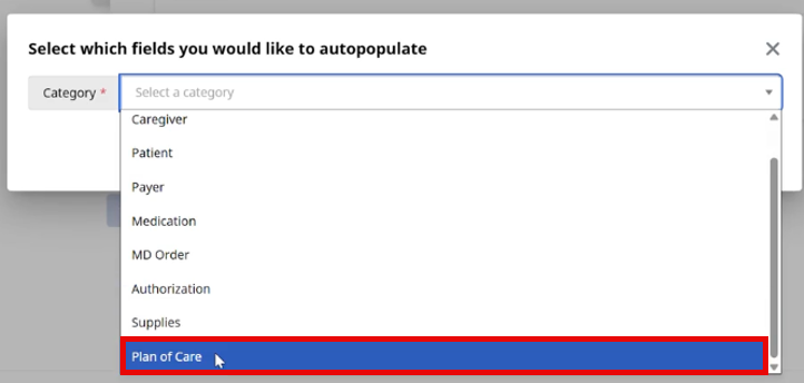 Plan of Care Dropdown Plan of Care Dropdown