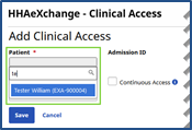 Patient Field in Add Clinical Access Window